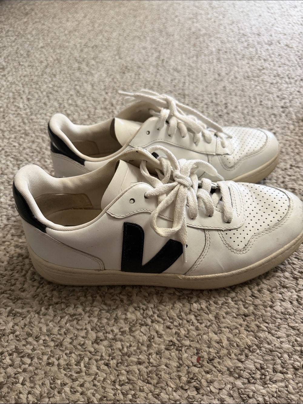 Veja White Leather Sneakers with Black V Accent